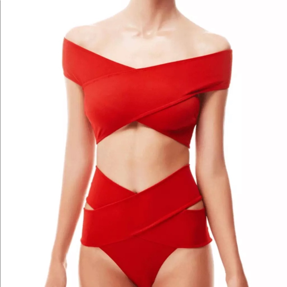 OYE Red Lucette High waist Bikini Large top and bottom